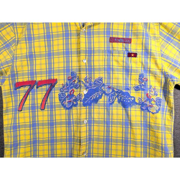 Bugle Boy Vintage Yellow Plaid Short Sleeve Button Up Shirt Hawaiian Y2K Size L - Picture 2 of 10